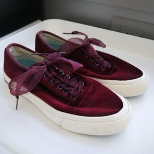 J.Crew red velvet bow tie sneaker